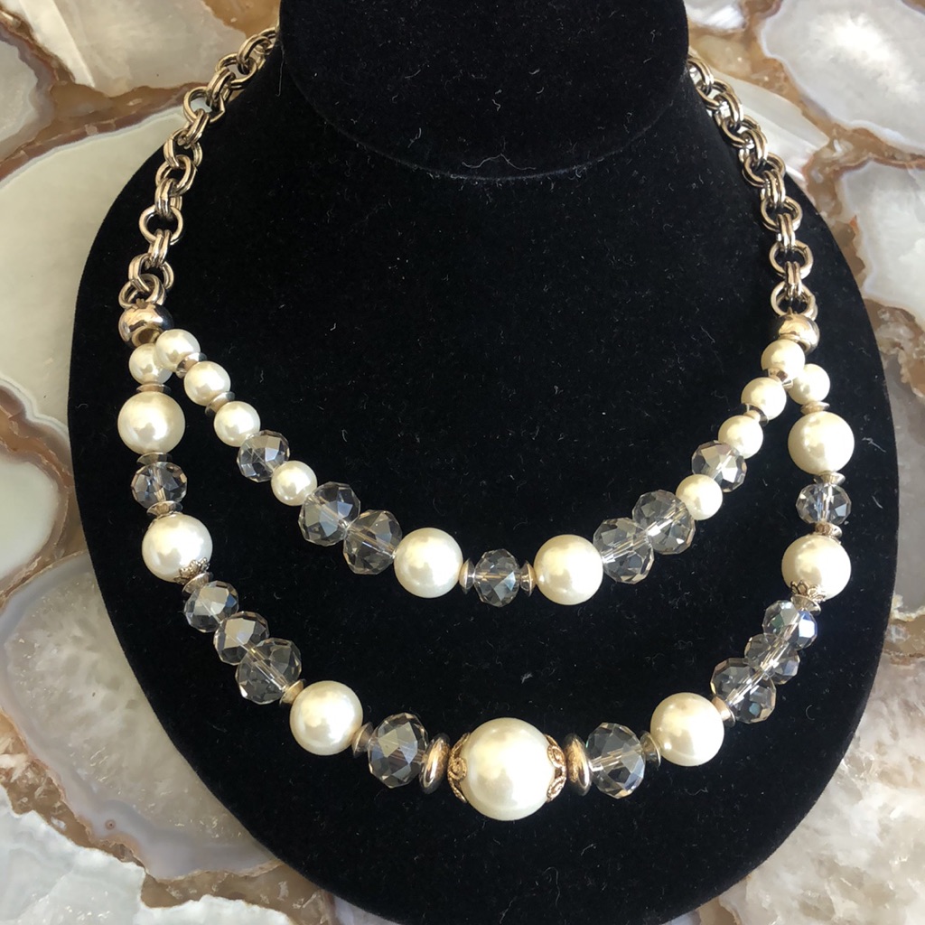 Double Strand Pearl & Crystal Necklace,Nwt-Boutique
